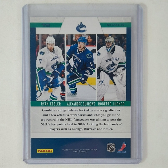Ryan Kesler, Alexandre Burrows, Roberto Luongo 2010-11 Zenith Mozaics Canucks - Picture 2 of 2